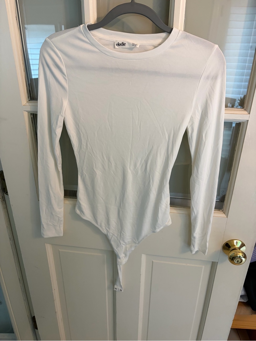 Elodie White Long-Sleeve Crew Neck Bodysuit